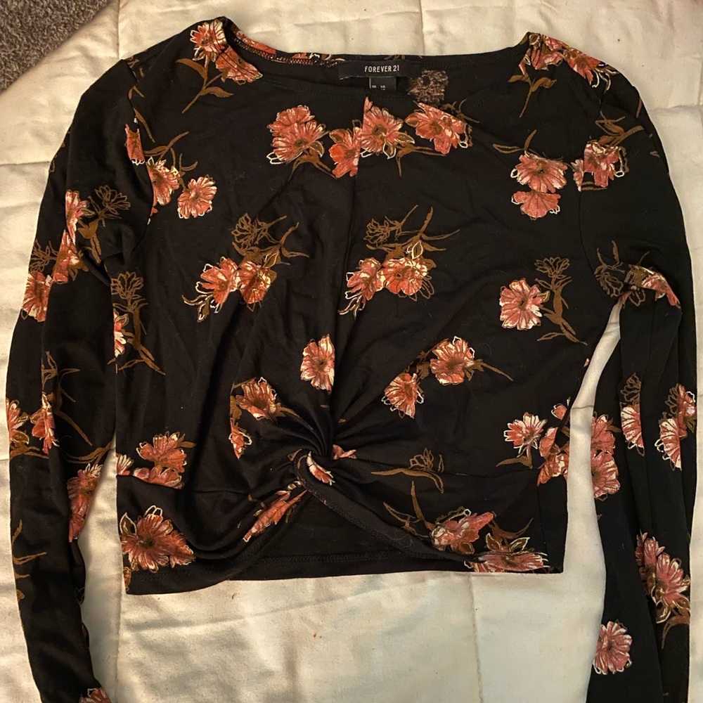 Black crop top with flowers tied in the front